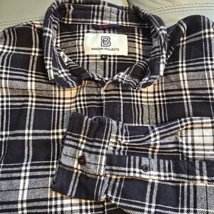 Bascom Projects Mens Black White Plaid Flannel Button Down Shirt Large L Cotton